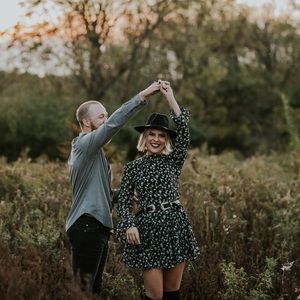 Black floral print long sleeved dress
